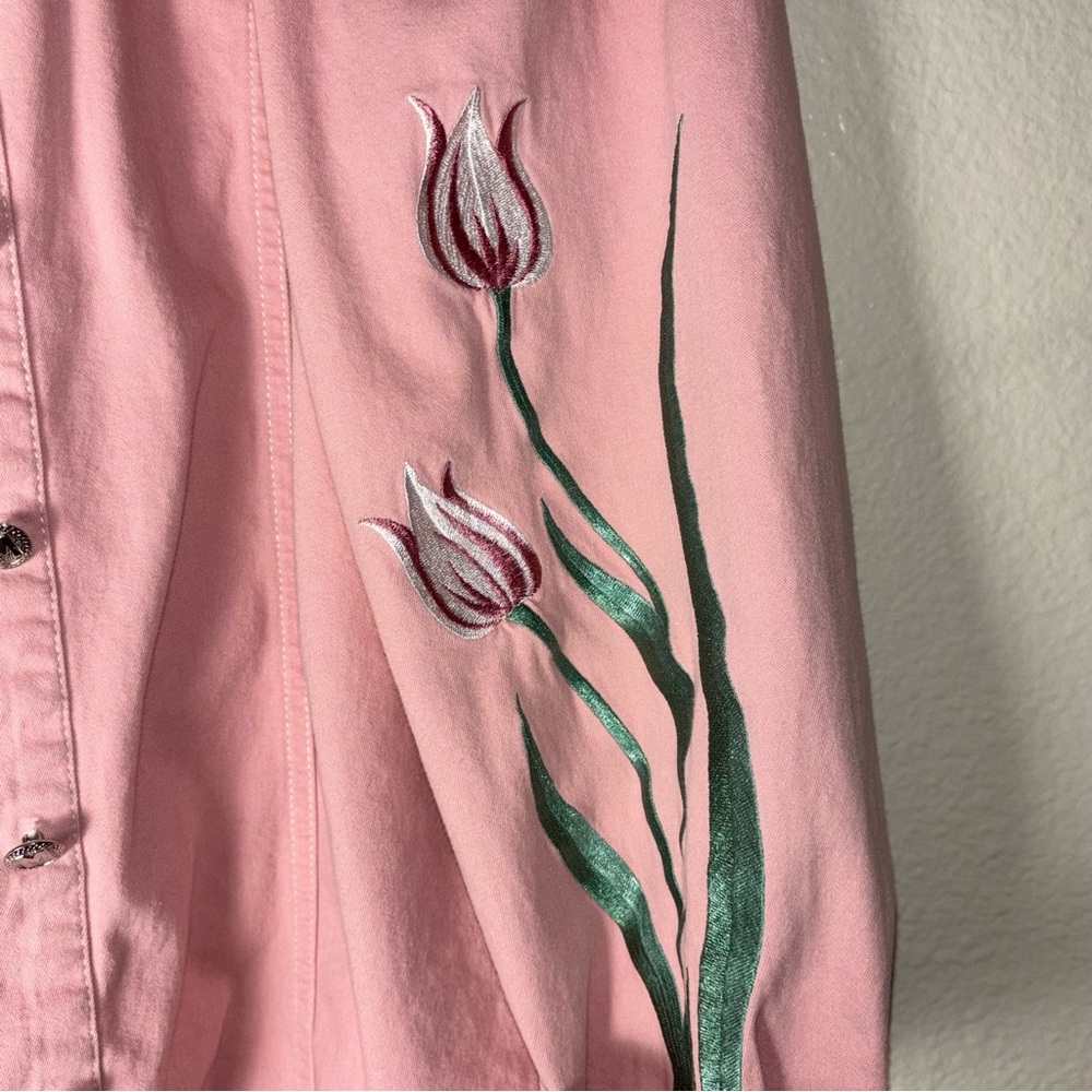 Bob Mackie Wearable Art Pink Denim jacket w/Tulips Vintage Women's size medium - Picture 8 of 16